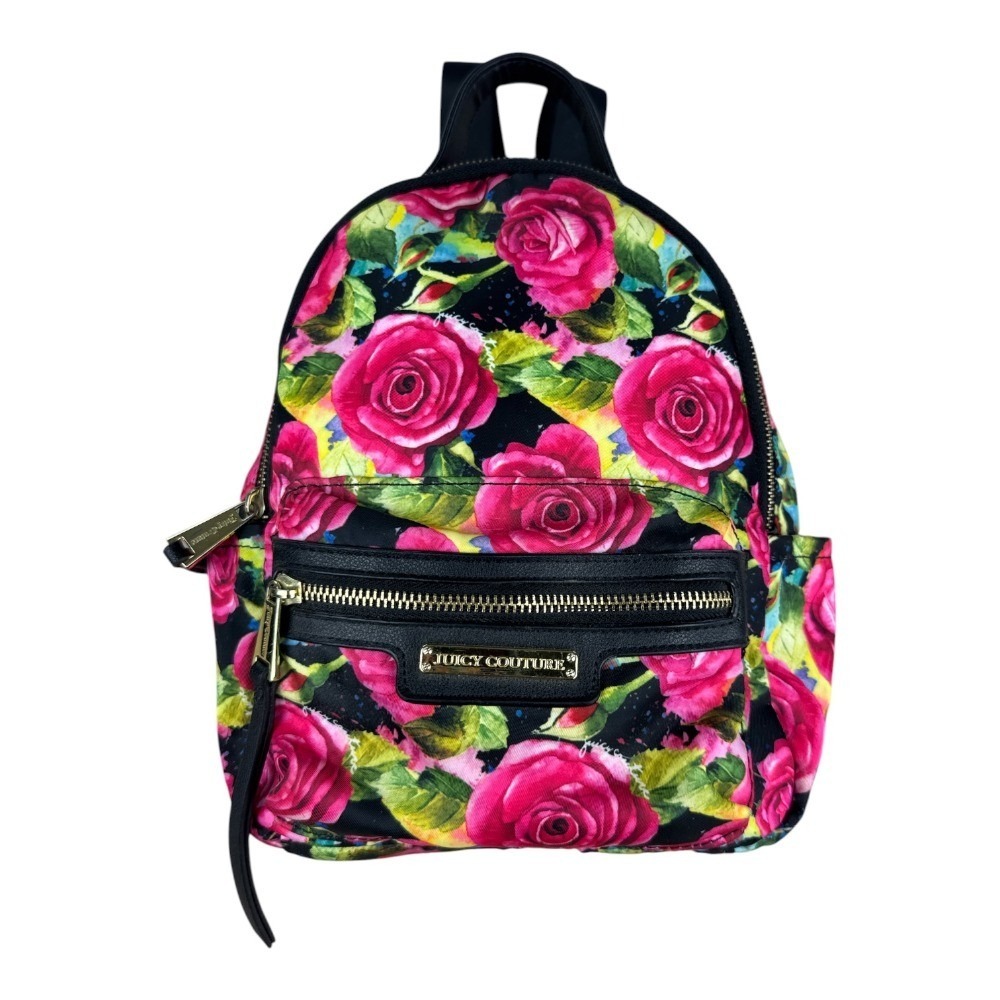Juicy Couture Rosie Mini Backpack Black Pink Floral Rose Gold Logo Y2K Girly